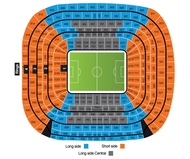 De plattegrond van het Bernabeu stadion.